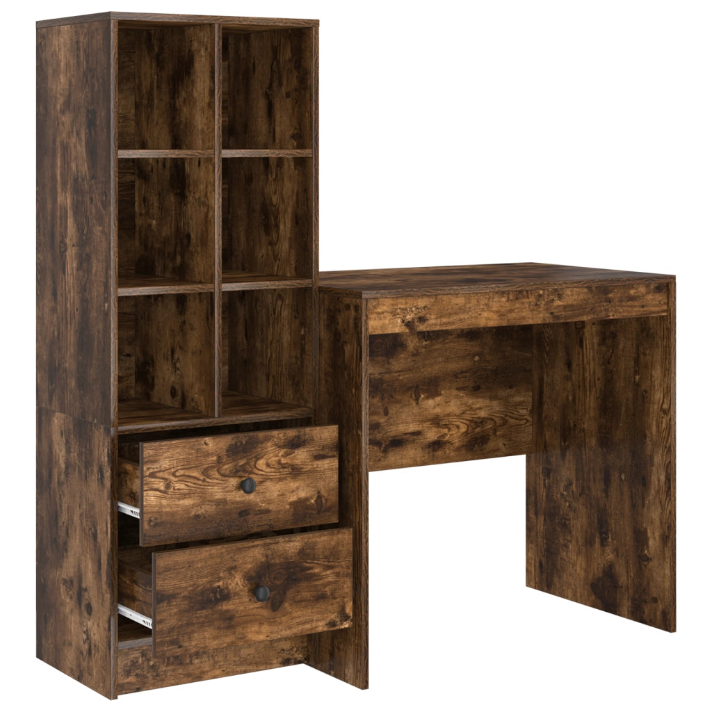 Scrivania con Storage  Rovere Affumicato Legno Ingegnerizzato