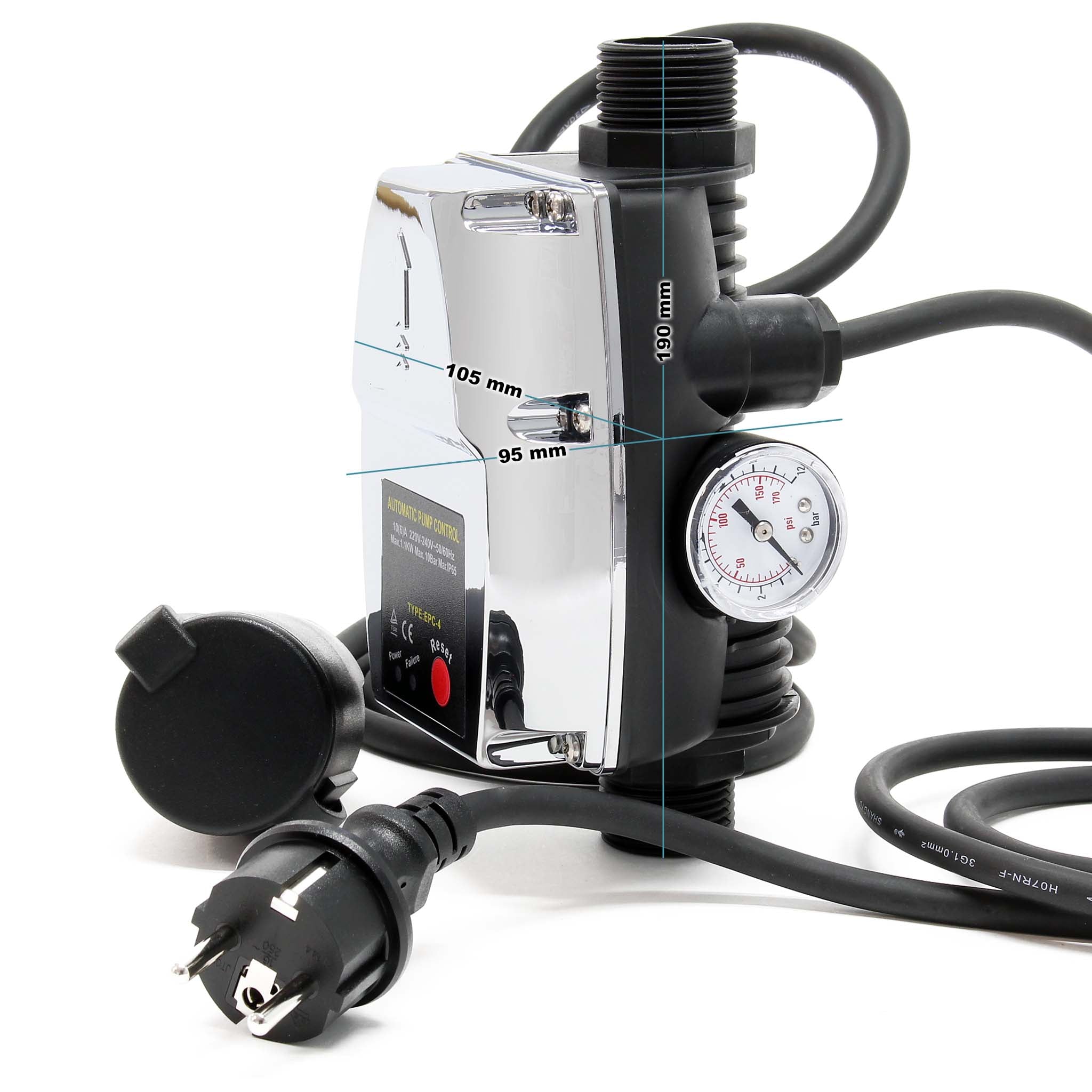 Pressostato EPC-4 230V Per pompe autoclave e pompe monofase Protezione marcia a secco 2 cavi