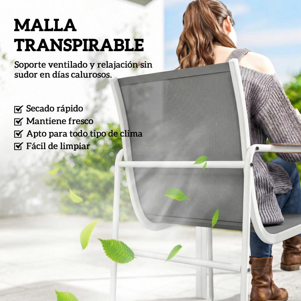 Set Giardino con Tavolo in Vetro e 6 Sedie ¨C Minimal ¨C Bianco e Grigio
