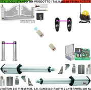 Automazione Cancello da 7 Metri 2 Ante da 3,5 Metri Motori 230 V Stelo Retrattile Reversibile Corsa 600 mm Spinta 250 Kg Centrale 2 Coppie Fotocellule Paline 2 Radiocomandi Faro Antenna Selettore