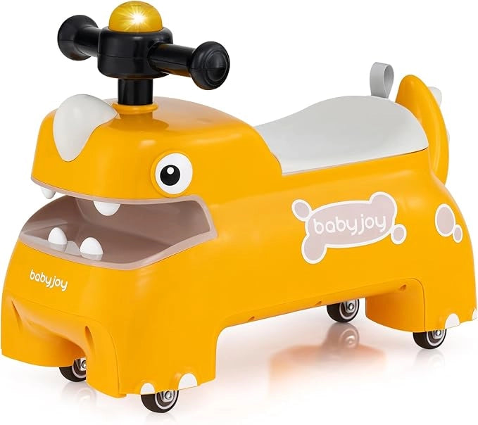Macchina a Spinta per Bambini, Giocattolo Cavalcabile con Spazio Nascosto Luci Musica e Clacson, Macchina da Passeggio a Spinta con 4 Ruote, Regalo per Bambini 18+ Mesi (Giallo)