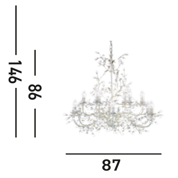 Lampadario Classico Almandita Acciaio Bianco Vetro Oro 12 Luci E14