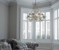 Lampadario Classico Almandita Acciaio Bianco Vetro Oro 12 Luci E14