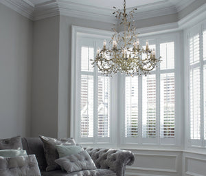 Lampadario Classico Almandita Acciaio Bianco Vetro Oro 12 Luci E14