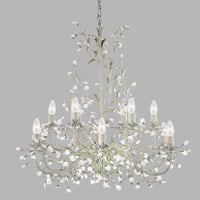 Lampadario Classico Almandita Acciaio Bianco Vetro Oro 12 Luci E14