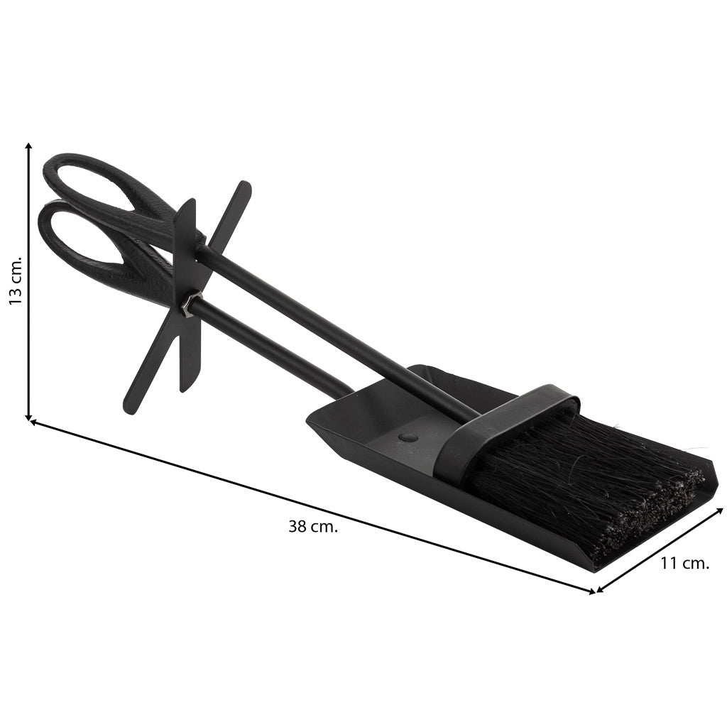Scopino e paletta per caminetto in metallo nero 38x11x13h