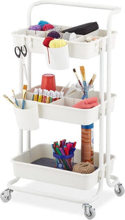 Trolley di archiviazione 3 livelli a ruote 2 per cucina ufficio 86 x 43 x 42 cm metallo e plastica bianco