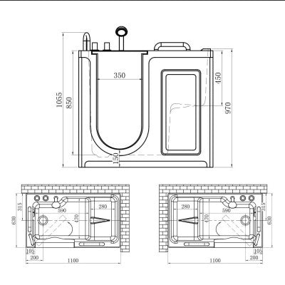 Vasca con sportello 110x63x97 apertura interna a destra