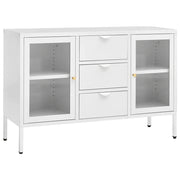 Credenza | Madia | Buffet da pranzo | Armadio da pranzo Bianca 105x35x70 cm in Acciaio e Vetro Temperato