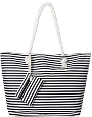 Borsa da spiaggia XXL per famiglie, borsa da spiaggia per donne grande con cerniera - Linee nere strette