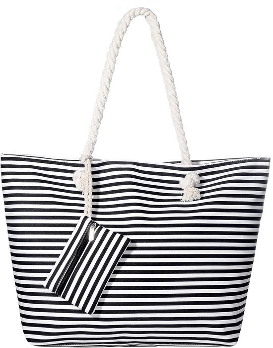 Borsa da spiaggia XXL per famiglie, borsa da spiaggia per donne grande con cerniera - Linee nere strette