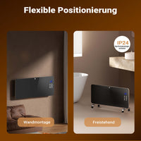 Termoconvettore elettrico in vetro temperato 2000W, controllo Wi-Fi e telecomando, Display LED, IP24