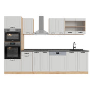 Vicco Cucina componibile Casa di campagna bianca/quercia dorata 300 cm con armadio alto, senza piano di lavoro