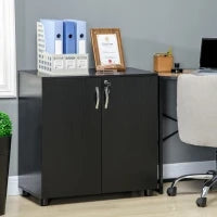 Mobile Ufficio Portadocumenti Multiuso con Serratura, 2 Ante e Mensola Interna, 80x40x80 cm, Nero