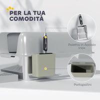 Lettiera per Gatti con Gradino 60,2x40,6x29 cm in Acciaio Inox e ABS Grigio Chiaro