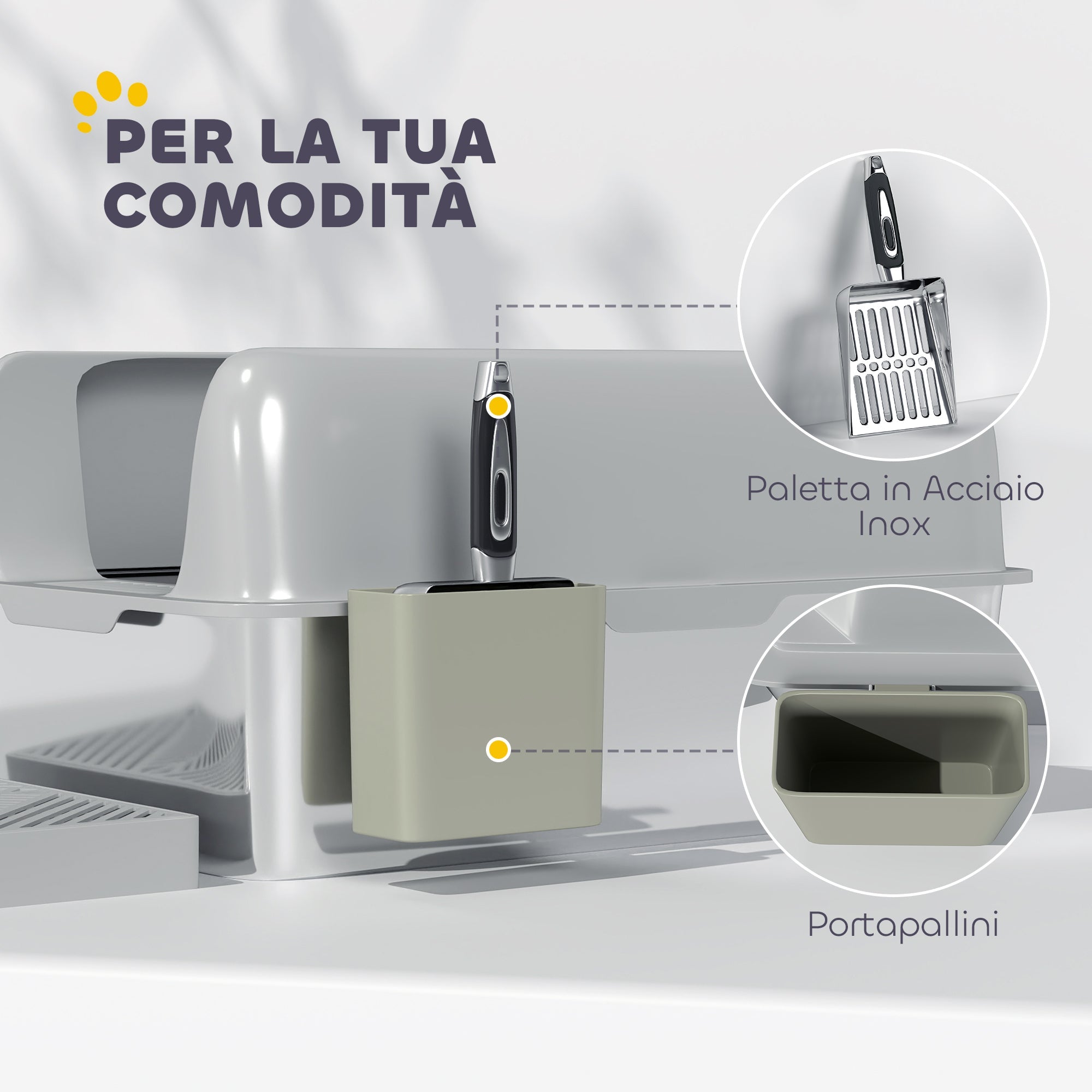 Lettiera per Gatti con Gradino 60,2x40,6x29 cm in Acciaio Inox e ABS Grigio Chiaro