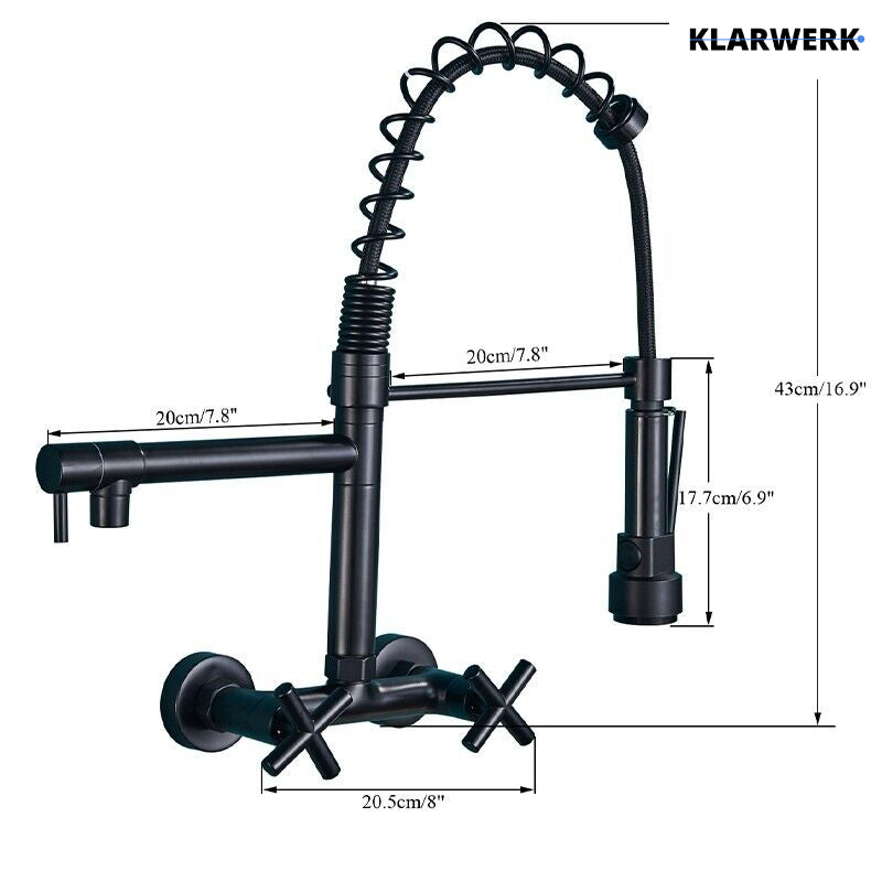 Bjorn | Rubinetto da parete gastronomia argent Rubinetto cucina professionale in acciaio inox con due doccette|doppio lavello da parete ristorante