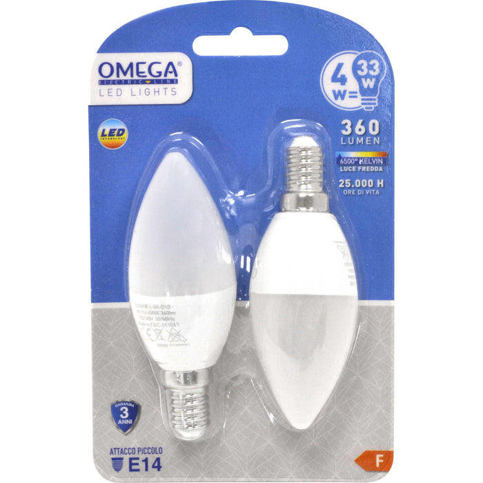 SET 2 PEZZI CANDELA LED C37 4W 360LM 6500K E14 F