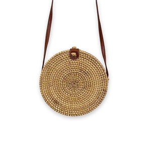 Borsa cm 20 x 7.5 tonda in rattan intrecciato con tracolla ecopelle set 12 pezzi