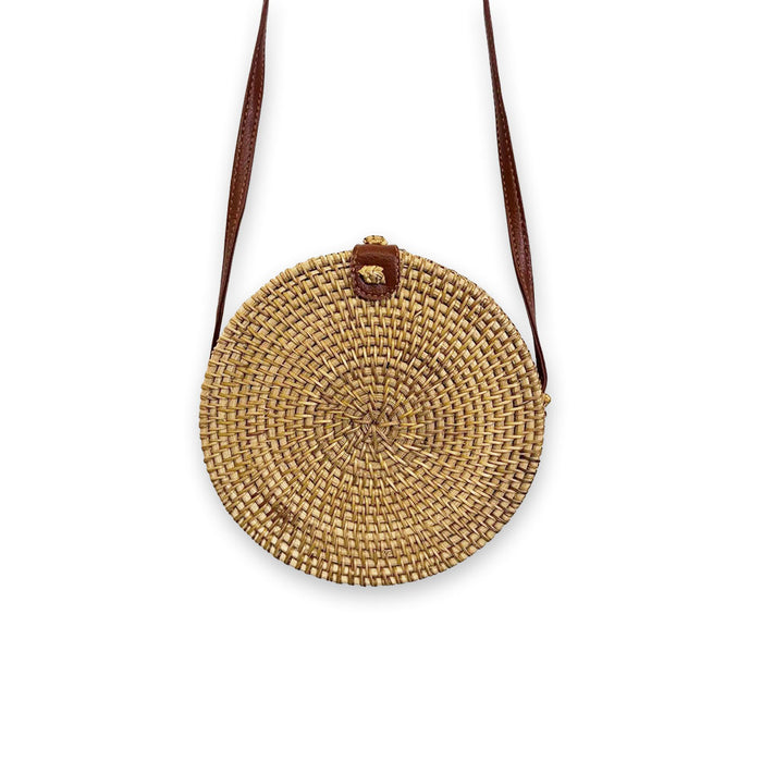 Borsa cm 20 x 7.5 tonda in rattan intrecciato con tracolla ecopelle set 12 pezzi