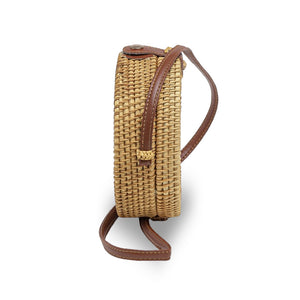 Borsa cm 20 x 7.5 tonda in rattan intrecciato con tracolla ecopelle set 12 pezzi
