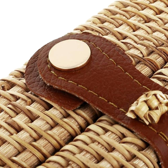 Borsa cm 20 x 7.5 tonda in rattan intrecciato con tracolla ecopelle set 12 pezzi