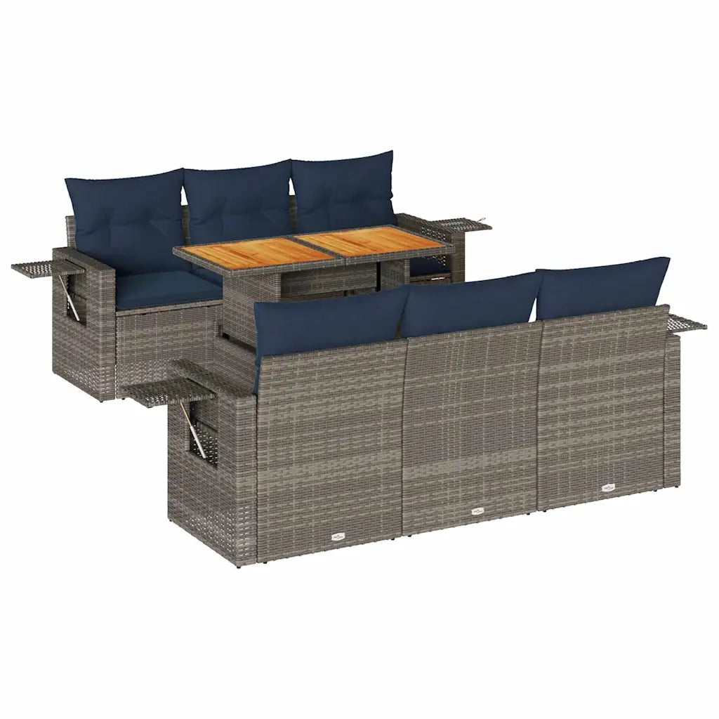 Set Divani da Giardino 7 pz con Cuscini Grigio in Polyrattan 3327113