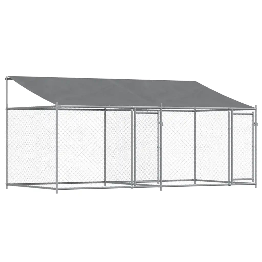 Gabbia Cani con Tetto e Porte Grigia 4x2x2 m in Acciaio Zincatocod mxl 110868