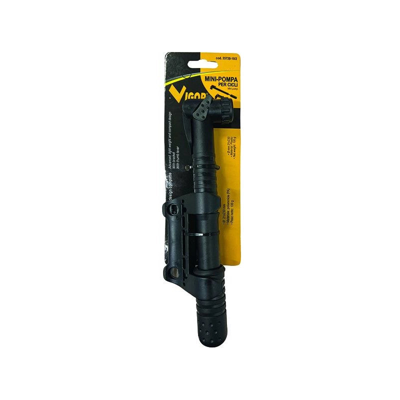 Pompa per cicli Vigor mini, con supporto telaio, 21x230 mm
