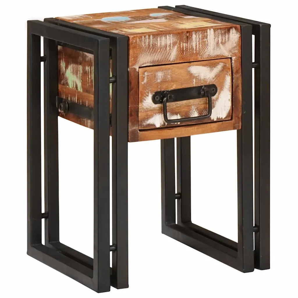 Tavolino con cassetto 30 x 30 x 40 cm Legno Recuperato Massello 4016716