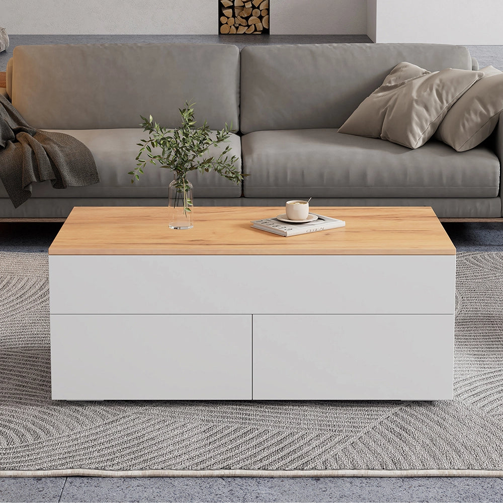 Tavolino regolabile - Xylo - 100x50cm 2 cassetti bianco/legno