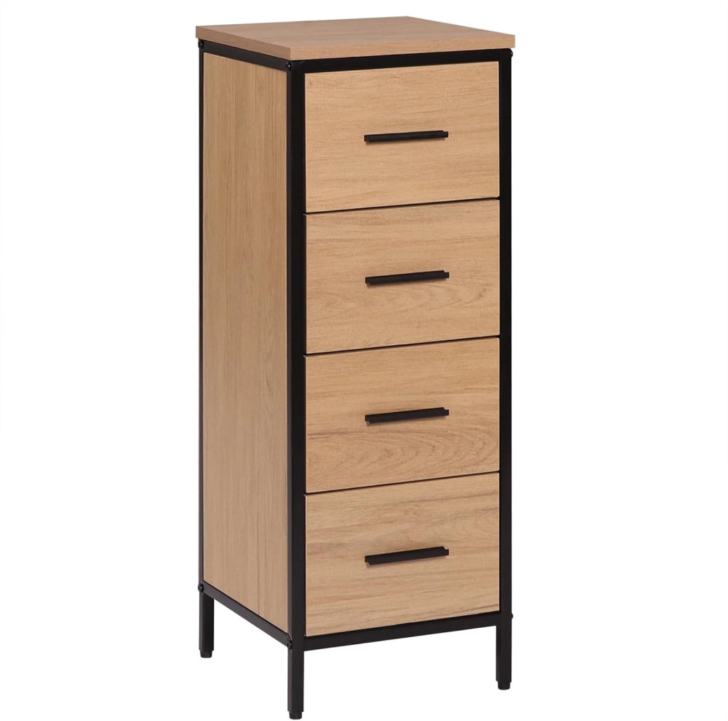 Cassettiera da Bagno con 4 Cassetti, Mobiletto Salvaspazio in Legno e Metallo, Armadietto da Terra Multiuso, Marrone e Nero, 30x30x82 cm