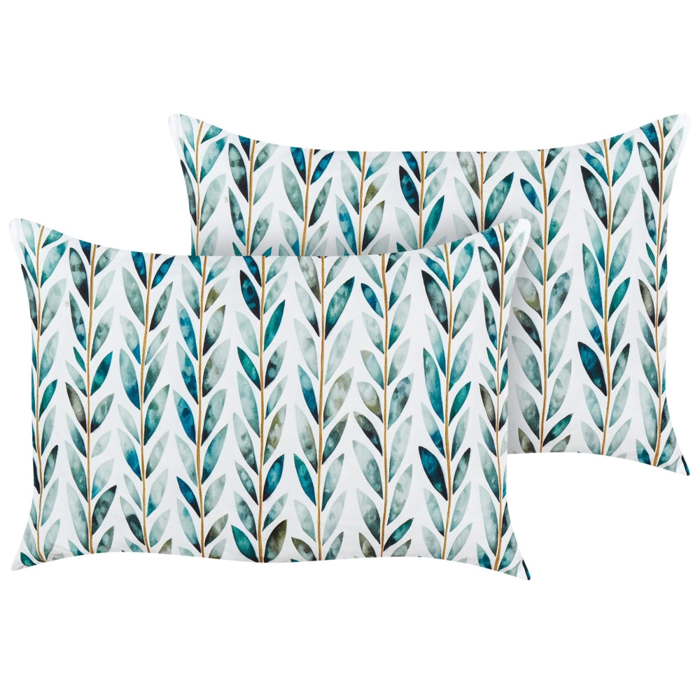 Set di 2 cuscini da giardino in poliestere bianco e verde 40 x 60 cm Motivo a foglie quadrate Design moderno Cuscino decorativo