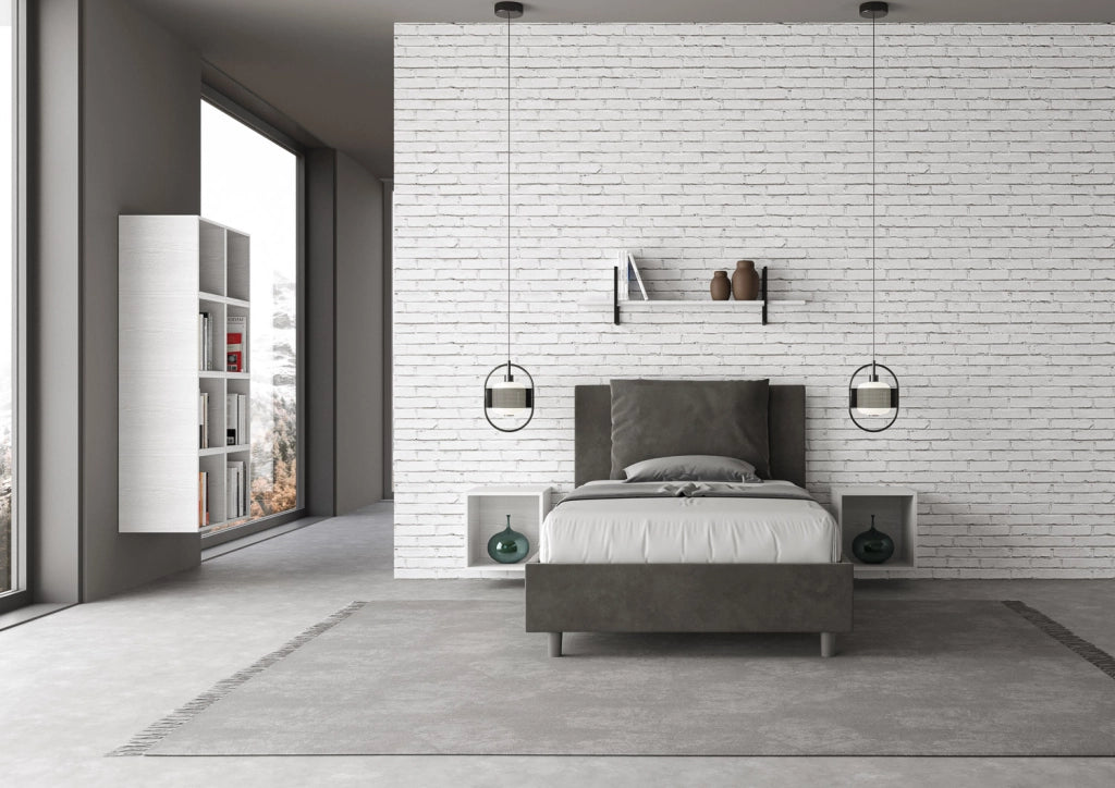 BS COM Letto una piazza e mezza con rete imbottito 110x200 microfibra grigio