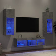 Mobili TV a Muro con LED 5pz Grigio Cemento Legno Multistrato 3216600