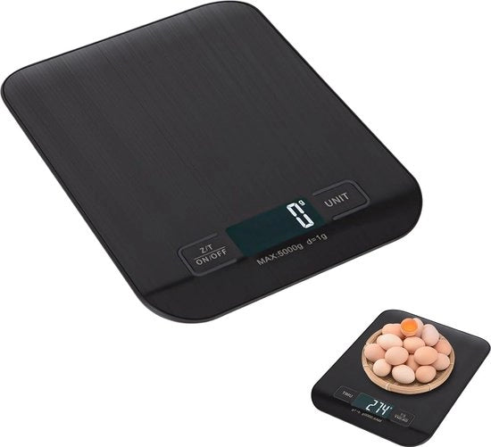 Pesa elettronica da cucina - Pesa elettronica USB caricabile - 10 kg/1 g - con display LED e funzione tara - Pesa alimentare per cottura e preparazione - nero