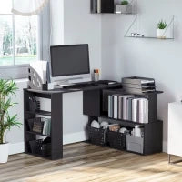Scrivania Angolare con Piano Girevole a 360° e 5 Ripiani, 120x110x74.5 cm, Nero