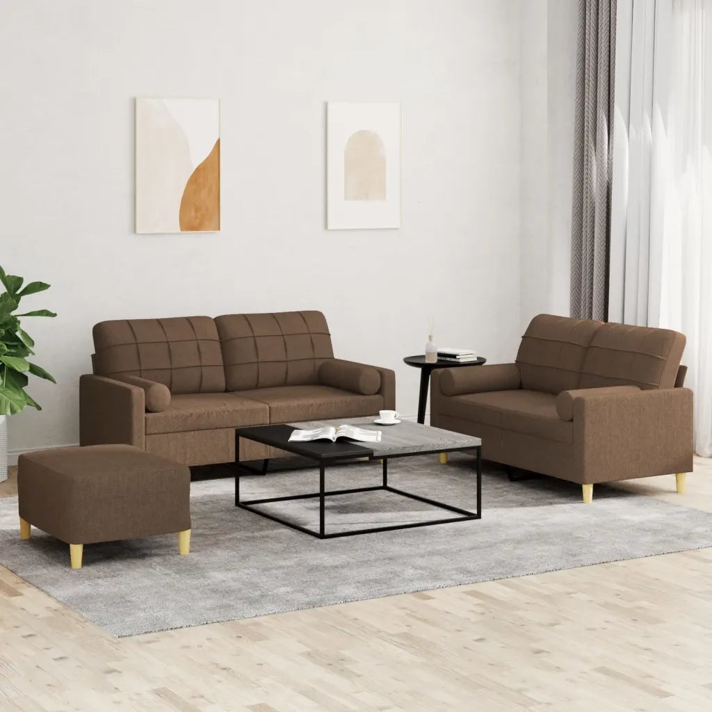 Set di Divani 3 pz con Cuscini Marrone in Tessutocod mxl 131012
