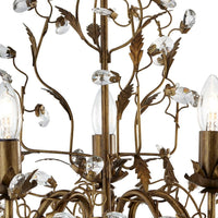 Lampadario Classico Almandita Acciaio Marrone Vetro Oro 5 Luci E14