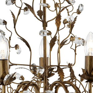 Lampadario Classico Almandita Acciaio Marrone Vetro Oro 5 Luci E14