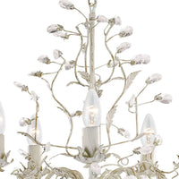 Lampadario Classico Almandita Acciaio Bianco Vetro Oro 5 Luci E14