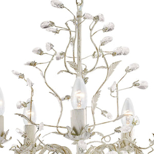 Lampadario Classico Almandita Acciaio Bianco Vetro Oro 5 Luci E14