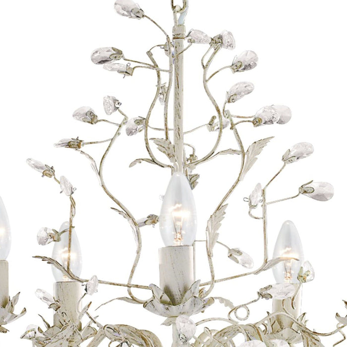 Lampadario Classico Almandita Acciaio Bianco Vetro Oro 5 Luci E14