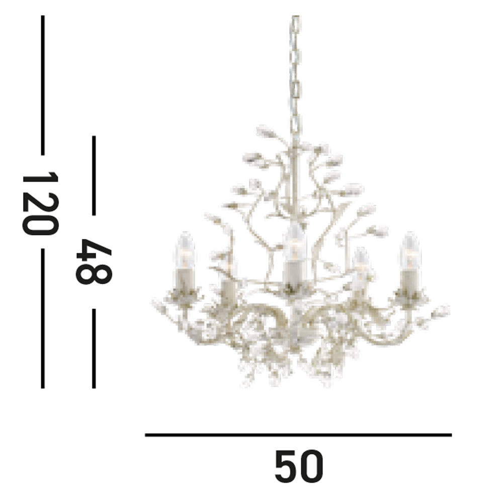 Lampadario Classico Almandita Acciaio Bianco Vetro Oro 5 Luci E14