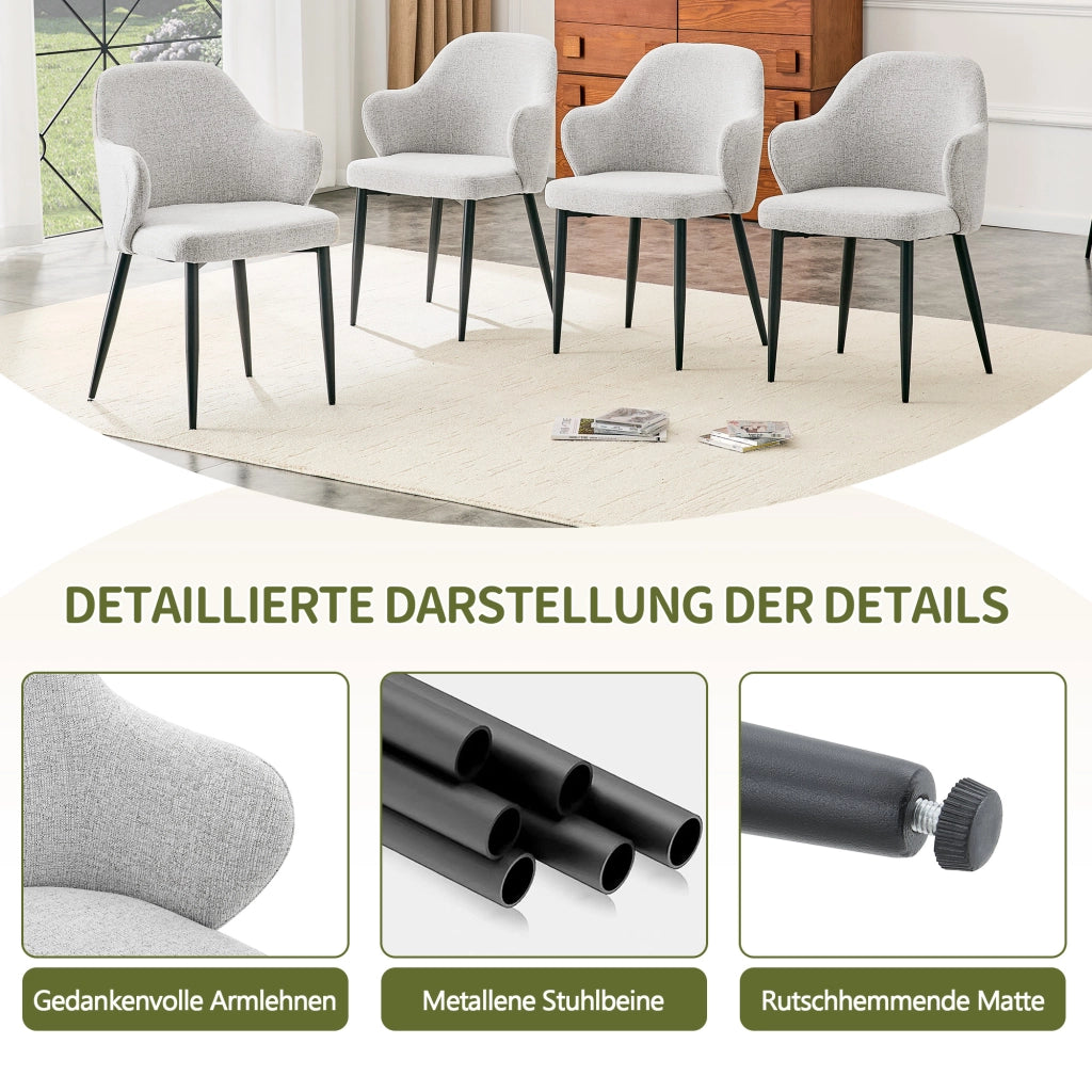 SEDIA da pranzo Set 2 pezzi 83 cm Tessuto grigio chiaro e metallo nero