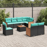 Set Divani da Giardino 9 pz con Cuscini Nero in Polyrattan 3227849