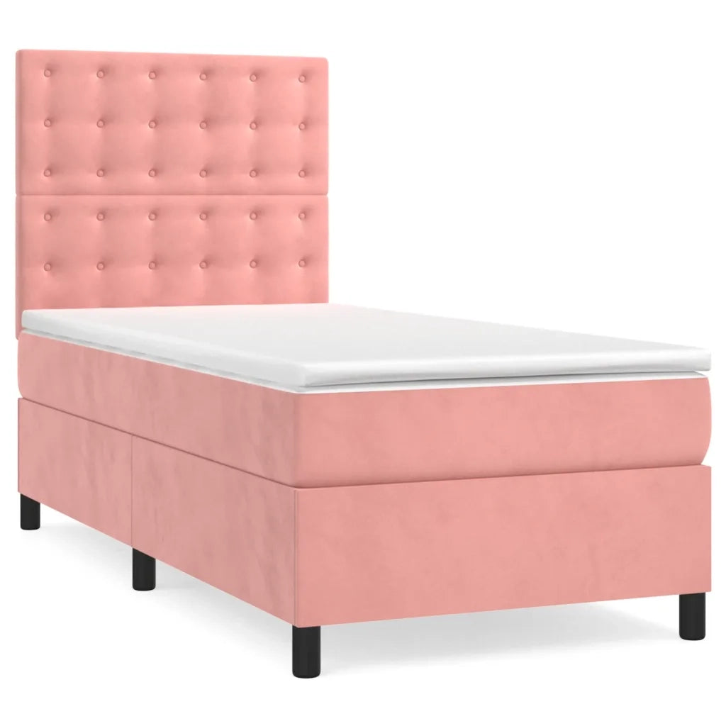 Giroletto a Molle con Materasso-Struttura Letto Rosa 90x190 cm in Velluto 688482