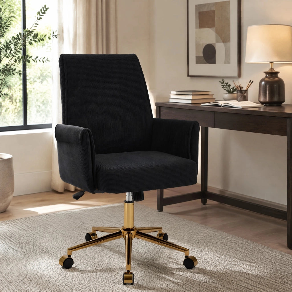 SEDIA Ufficio Ergonomica Girevole Nero Velluto a coste Base Oro