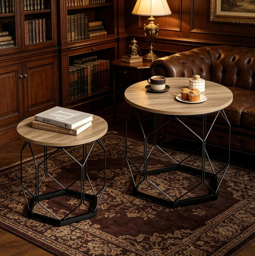 Set di 2 tavolini da caffè rotondi grigio effetto legno