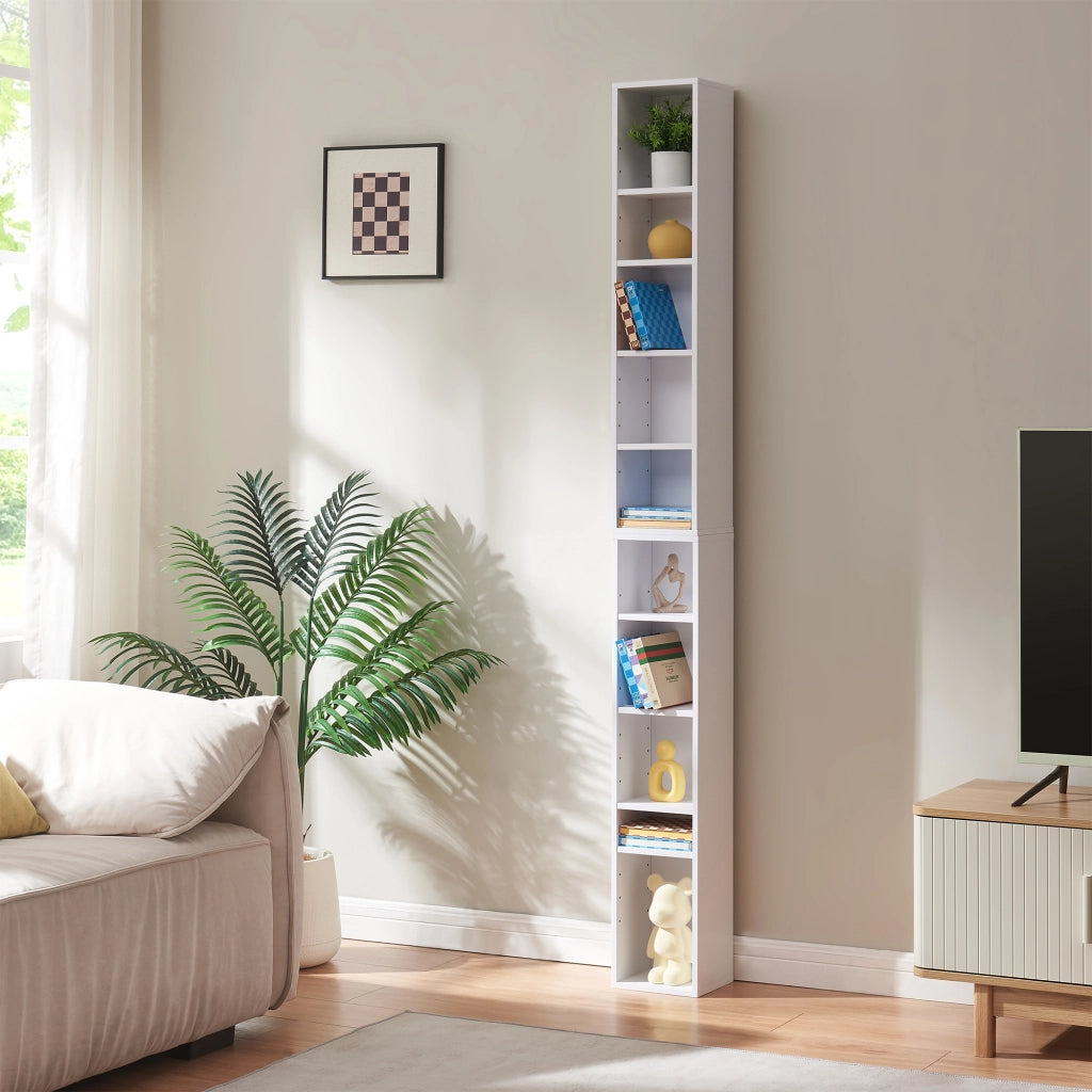 Scaffale a Colonna Tynset con 10 Scomparti per CD DVD 187x20x17 cm Bianco [en.casa]